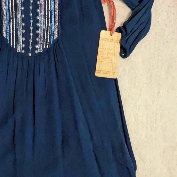 California MoonRise Dress Cold Shoulder Embroider Boho Blue Size XS New With Tag - Picture 2 of 13